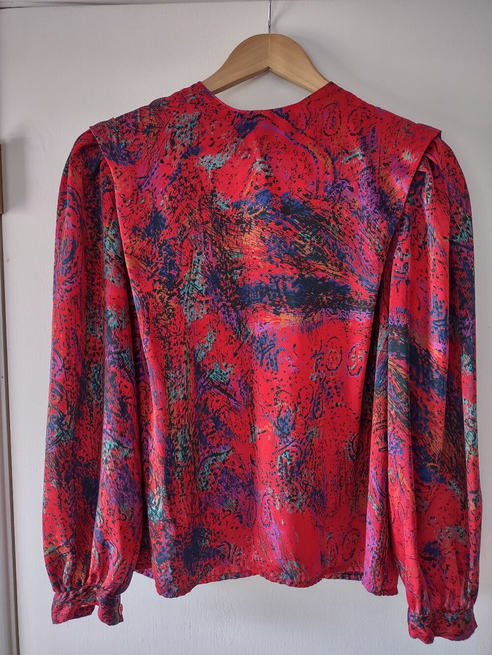 Vintage Tess Red Abstract Print Long Sleeve Blouse Women's Size 6